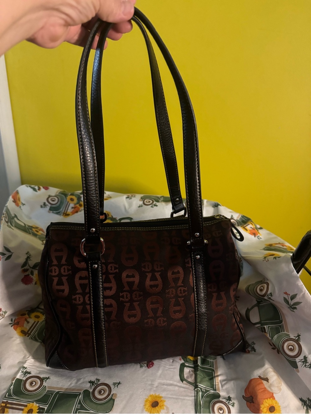 Etienne Aigner Brown Logo Satchel - Picture 3 of 17
